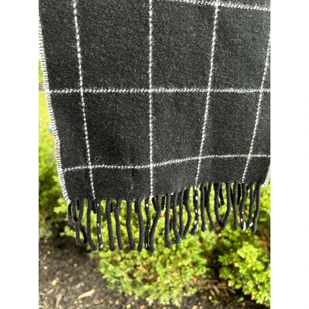 Polo Ralph Lauren Lambswool Scarf Grey Black Plaid Fringe Preppy Heritage Italy